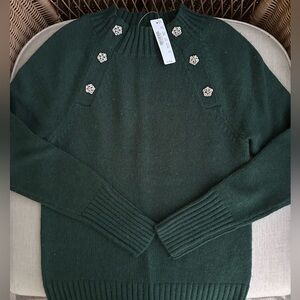 JCrew Womens Dark Green Jeweled Sweater XS NWT Nylon/Wool